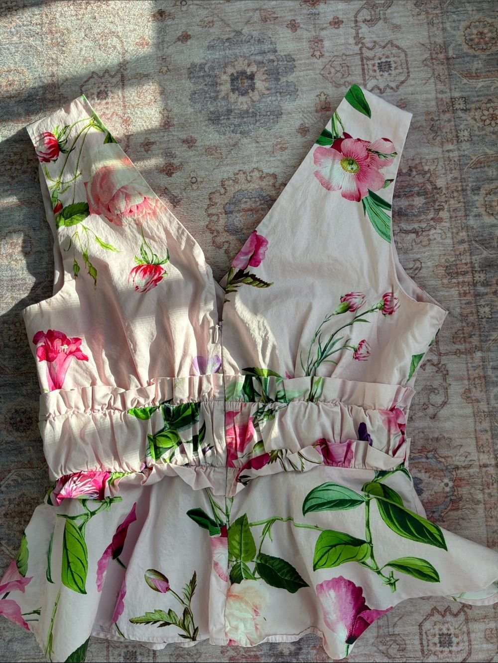 Express Pink Floral V-Neck Peplum Camisole